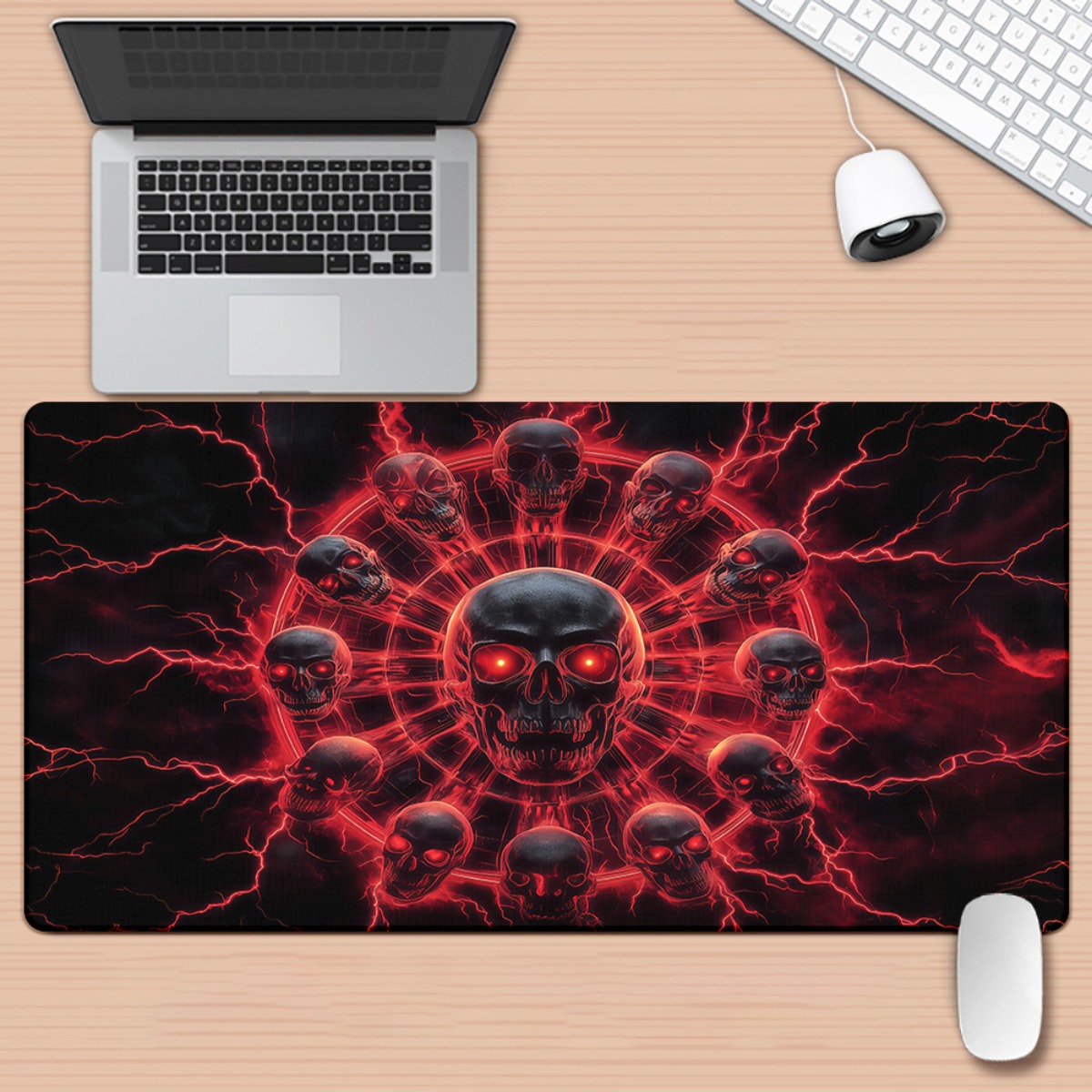 Desk Setup Red - Tapis de bureau gaming Pentagramme Crâne