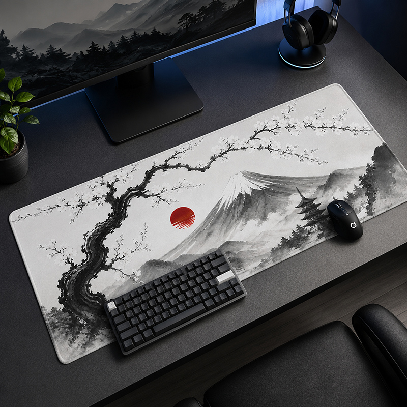 Desk Setup Red - Tapis de souris Ink Mountain Red